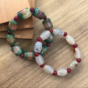 Set of Two Jade Beaded Stretch Bracelets
